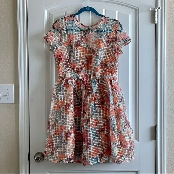 Danny & Nicole Orange Floral Print Fit & Flare Midi Dress; SZ 10;Great Condition - Picture 3 of 12